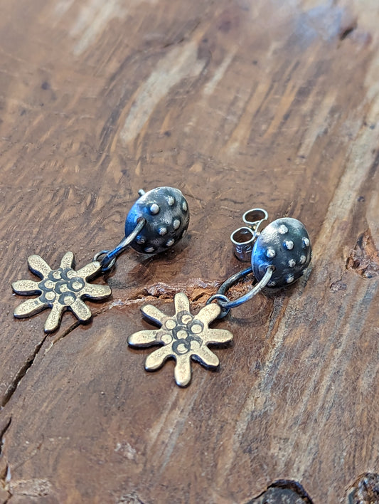 Frances Noon - Silver Earrings with Bronze Flowers.