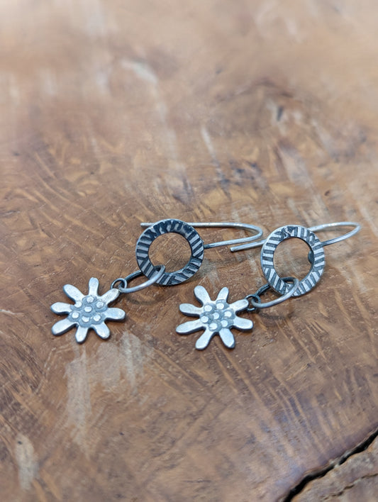 Frances Noon - Silver Flower Drop Earrings.